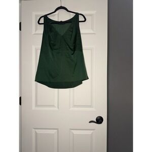 Boston Proper V Neck Sleeveless Tank Top Satin Green Size 16 Slits In Sides